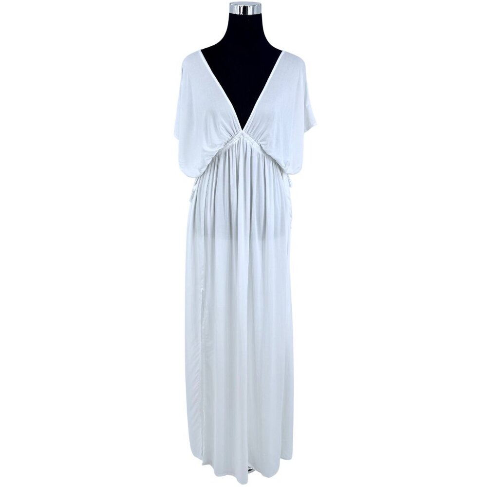 ASOS Maternity White V-Neck Maxi Dress Butterfly Sleeve Empire Waist Boho - Picture 2 of 16